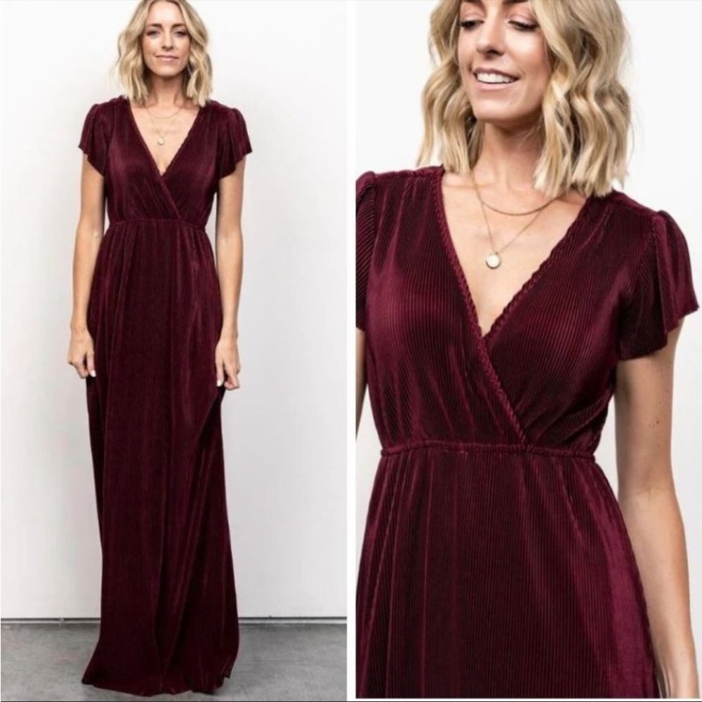 Baltic Born Athena Pleated Short Sleeve Mulberry Maxi Dress Size XS